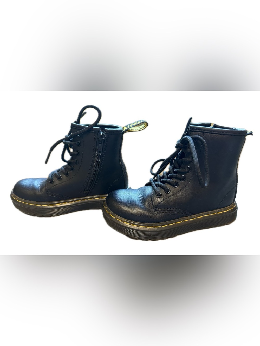 Dr. Martens Kids Black Lace-Up Boots with Yellow Stitching - Picture 4 of 7